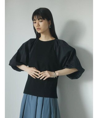 Green Parks armonia．袖布帛ニットプルオーバー Black