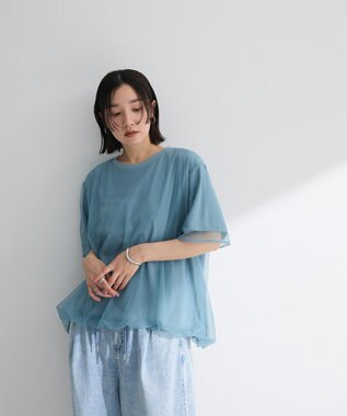 Green Parks チュールドッキングバルーン５分袖プルオーバー Off White