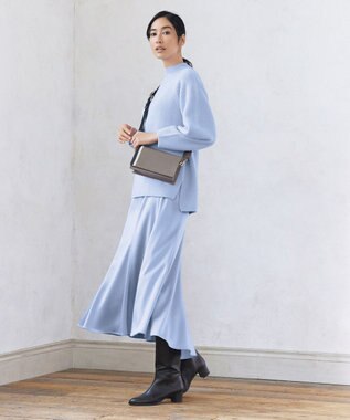 自由区 L 【洗える】ウールカシミヤ ハイネックニット (検索番号:JL27) サックスブルー系