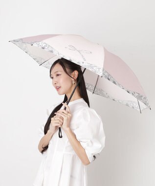 MOONBAT 【簡単開閉】ランバン オン ブルー (LANVIN en Bleu) リボン 花柄 折りたたみ傘 サテンプリント ピンク