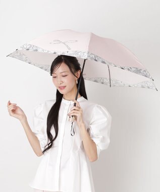 MOONBAT 【簡単開閉】ランバン オン ブルー (LANVIN en Bleu) リボン 花柄 折りたたみ傘 サテンプリント