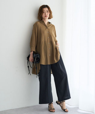 YECCA VECCA リブMIXシアーオーバーシャツ Dark Beige