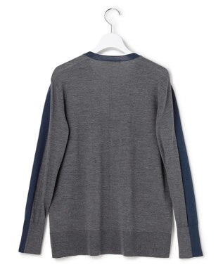 ICB L 【洗える】コンパクトファインウール Vネックニット ブルーグレー×ミディアムグレー系