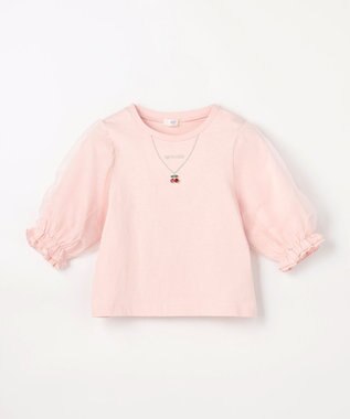 ANY KIDS チュール袖 七分Tシャツ ピンク
