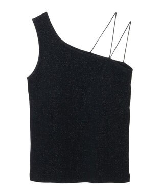 Green Parks カップ付きアシンメトリーラメタンクトップ Black