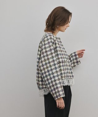 GRACE CONTINENTAL レースヘムツイードジャケット ブラック