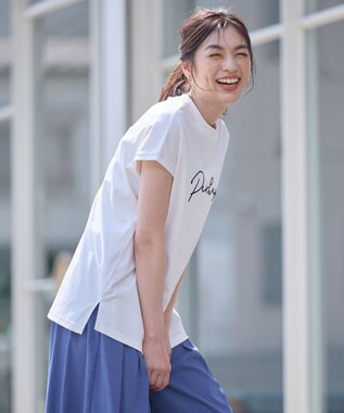 ANY 【汗ジミ防止加工】シルケットスムースフレンチスリーブ刺繍ロゴTシャツ オフ