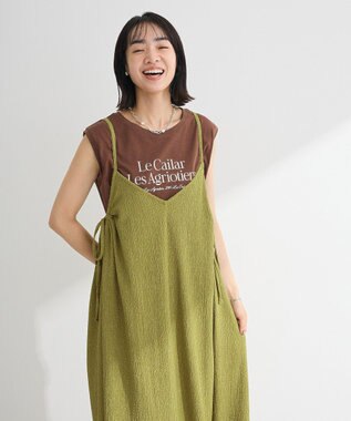 Green Parks 表面感脇リボンキャミワンピース Lime Green