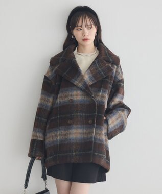 earth music&ecology チェックシャギーコート