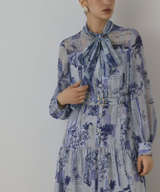 GRACE CONTINENTAL ロゴフラワ－プリントボウタイワンピース