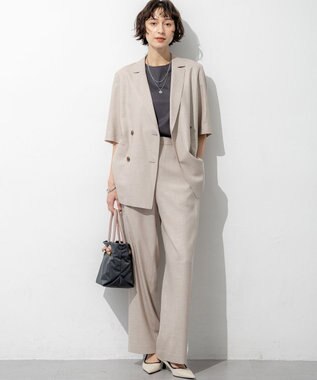 23区 【先行予約】リネンライクグロッシー ハーフスリーブ ダブル ジャケット ベージュ系