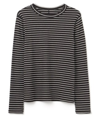 UNFILO コットンカシミヤ クルーネックカットソー ブラック×エクリュ