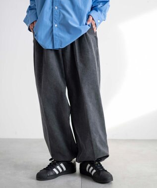 WEGO 【ウエストゴム】スーパーバギーデニムスラックス ダークグレー