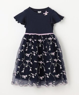 ANY KIDS 刺繍チュールガーリー ワンピース ネイビー