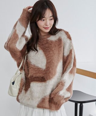 WEGO 【ユニセックス着用ITEM】マーブルシャギーニットプルオーバー ベージュ