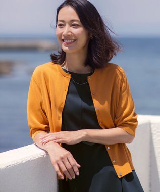 J.PRESS LADIES L COTTON ACETATE DRY クルーネック カーディガン サニーオレンジ系