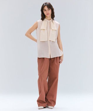 BEIGE， 【洗える】MOYE / シアーウールビックボウタイブラウス Ecru