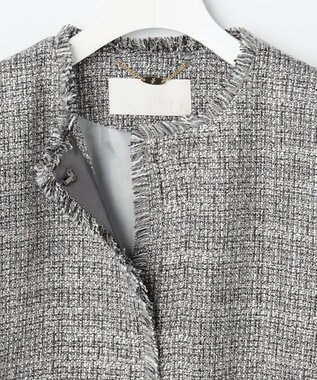 自由区 L 【17号サイズまで展開・カタログ掲載】ライトミックスツイード ジャケット グレー