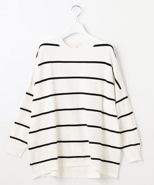 自由区 L 【WEB限定カラーあり】レーヨンストレッチ ニットT [WEB限定]オフ×ブラック(ボーダー)