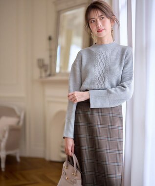 ANY SIS 【洗える】スフレアランパターン ニット ライトグレー