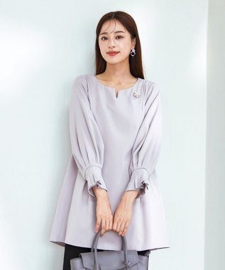 Tiaclasse 【洗える】プリーツパフ袖チュニックブラウス グレー