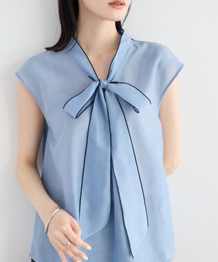 YECCA VECCA シアーボウタイブラウス Light Blue