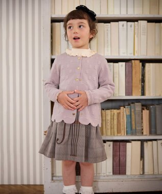 ANY KIDS リボン ジャガード カーディガン ベージュ