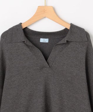組曲 S 【加藤ローサさん着用】ポロ襟ストレッチニット グレー系