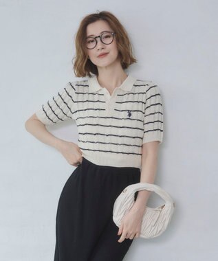 WEGO 別注USPOLO　ケーブルニットポロ ホワイトボーダー