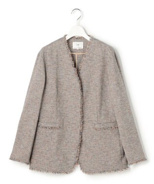 23区 【先行予約】リネンライクブッチャー フリンジノーカラージャケット ダークブラウン系