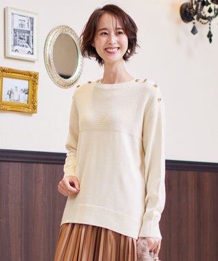 自由区 【洗える】ウールミックス フレンチマリン風ニット アイボリー系