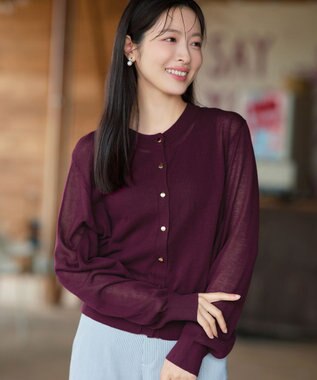 Tiaclasse 麻タッチカーディガン ボルドー