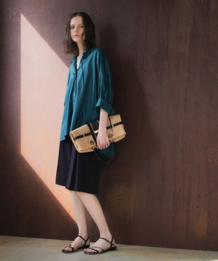 YECCA VECCA 【ORGABITS】5分袖スキッパーシャツ Blue Green