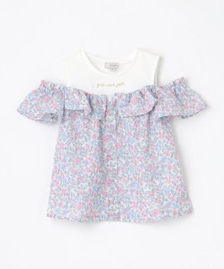 ANY KIDS オフショルダー フリル ブラウス サックスブルー系花柄