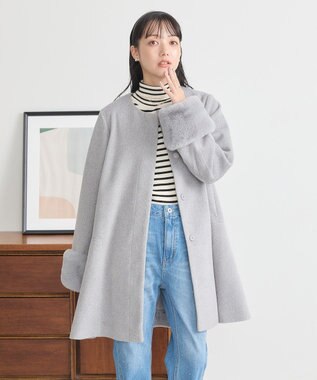 earth music&ecology ファーカフスノーカラーコート 杢グレー