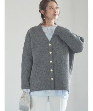 Te chichi 起毛ミドルVネックカーディガン チャコールグレー