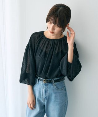 YECCA VECCA シアードットジャガードブラウス Black