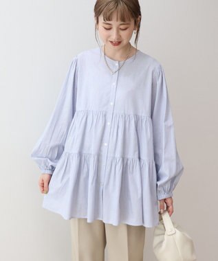 AMERICAN HOLIC ティアードギャザーブラウス Stripe Sax