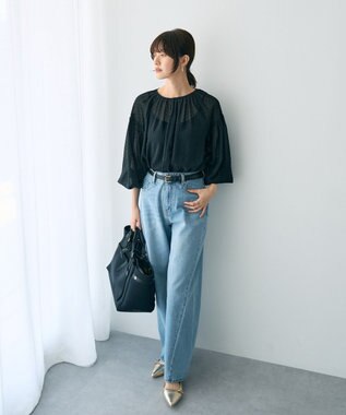 YECCA VECCA シアードットジャガードブラウス Black