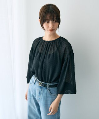 YECCA VECCA シアードットジャガードブラウス Black
