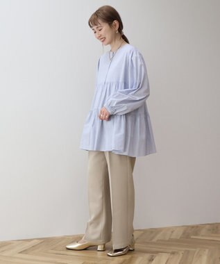 AMERICAN HOLIC ティアードギャザーブラウス Stripe Sax