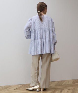 AMERICAN HOLIC ティアードギャザーブラウス Stripe Sax