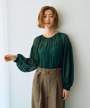 YECCA VECCA シアードットジャガードブラウス Green