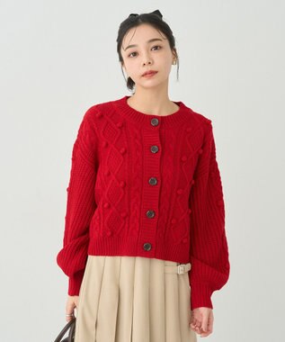 earth music&ecology ポップコーンケーブルカーディガン Red