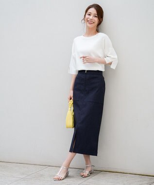 ANY SIS 【2WAY】フロントジップタイト スカート ネイビーシャンブレー