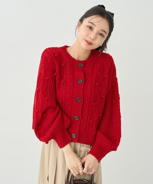 earth music&ecology ポップコーンケーブルカーディガン Red