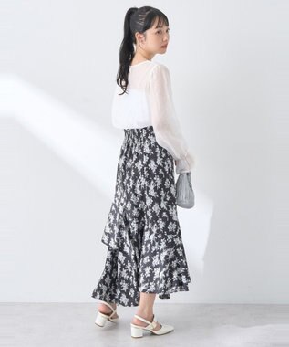 earth music&ecology フラワーアシメティアードスカート Black