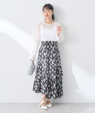 earth music&ecology フラワーアシメティアードスカート Black