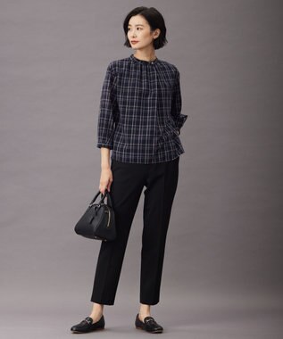 J.PRESS LADIES L TW ストライプ＆チェック カットソー ネイビー系3