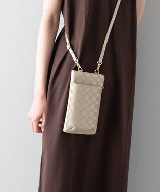 MIYABIYA La quoh with kirakaracho 南蛮七宝プリントレザー スマホポシェット 利休白茶金色(ゴールド)